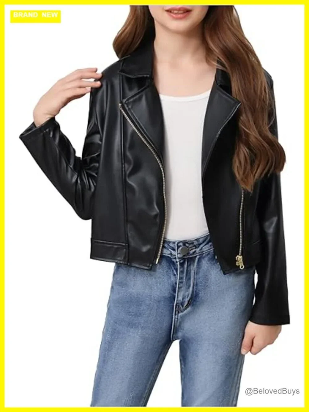 Faux Leather Zip Up Crop Jacket - Asymmetrical Collared Long Sleeve Outerwear